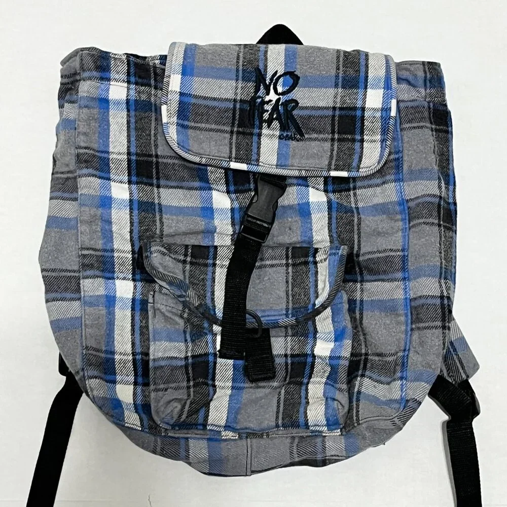 No Fear Vintage 90s Flannel Backpack Plaid Skater Y2K Grunge Punk Jesse Pinkman
